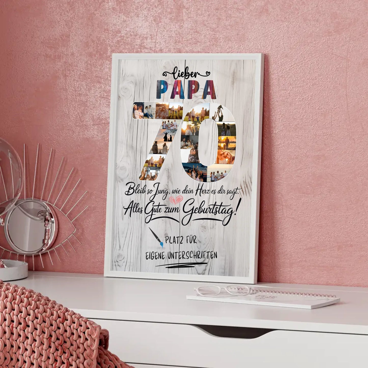Personalisiertes Poster mit Unterschriften Papa 70 Geburtstag Fotos