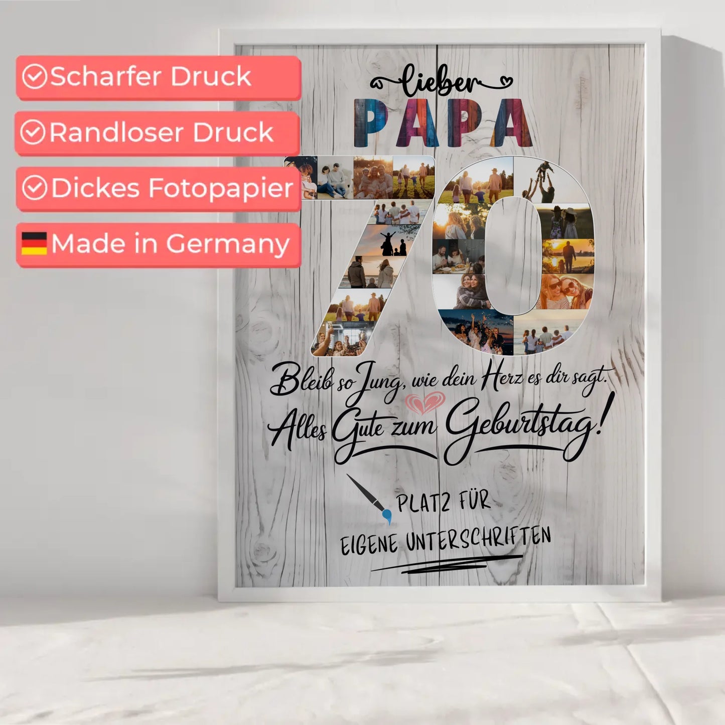 Personalisiertes Poster mit Unterschriften Papa 70 Geburtstag Fotos