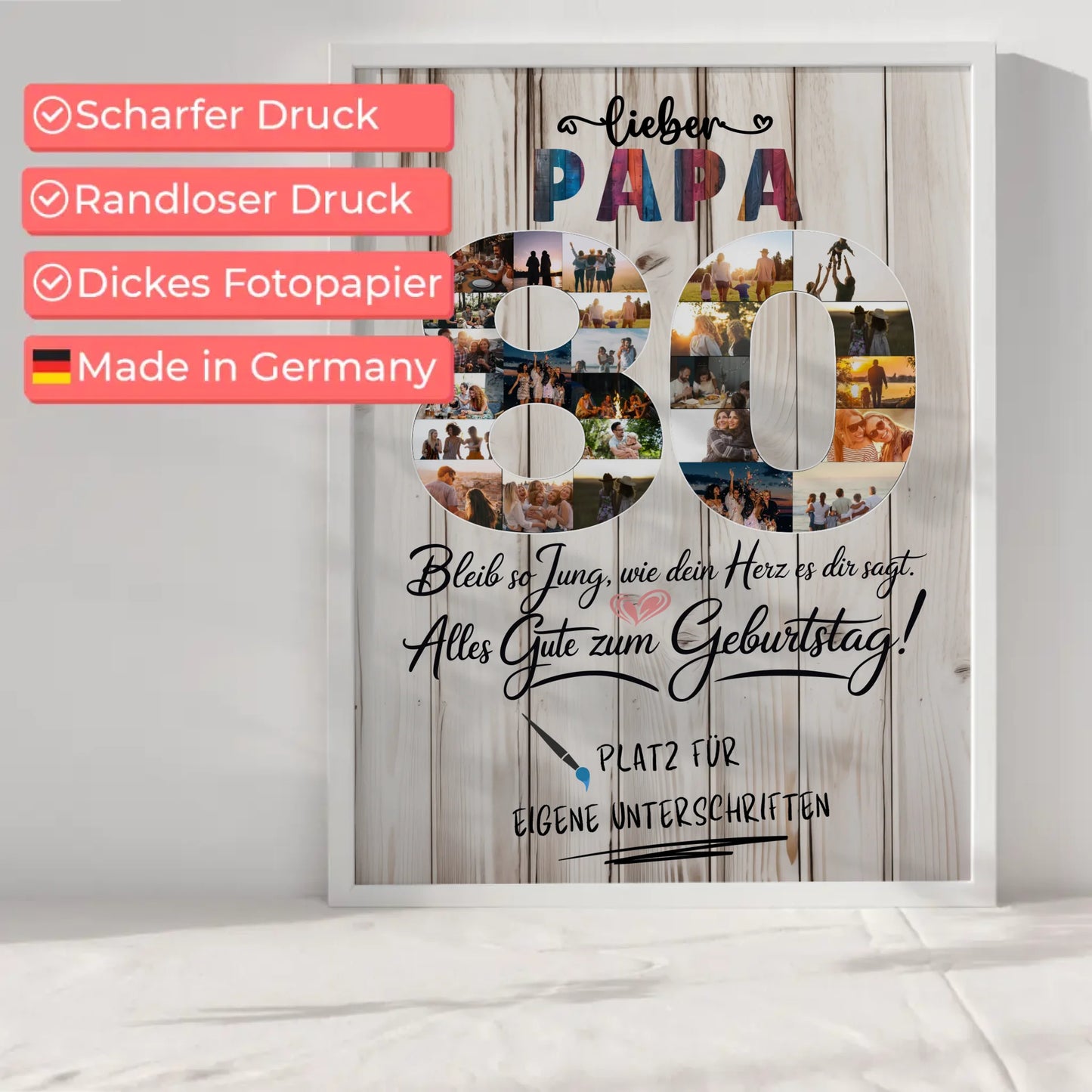 Personalisiertes Poster mit Unterschriften Papa 80 Geburtstag Fotos