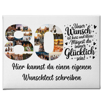 Personalisierte Fotoleinwand mit Wunschtext zum 80 Geburtstag