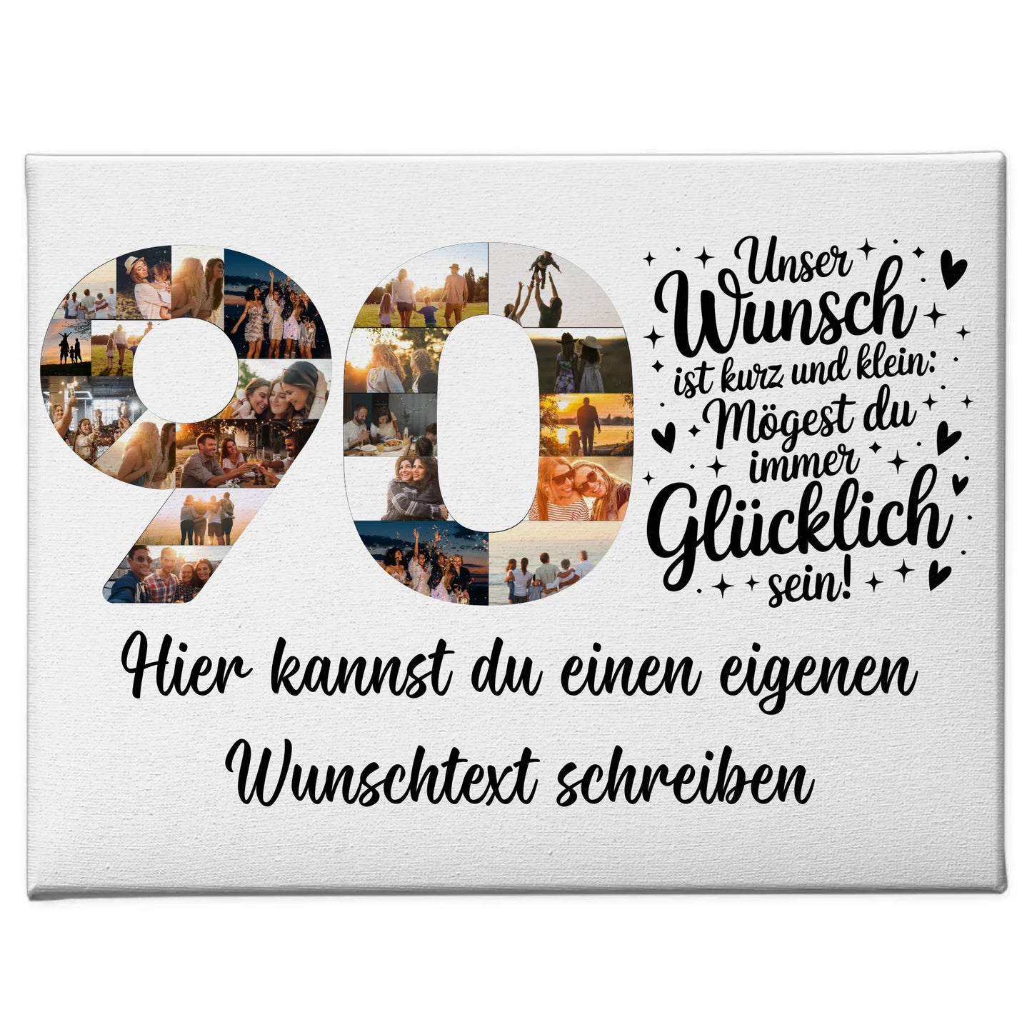 Personalisierte Fotoleinwand mit Wunschtext 90 Geburtstag Wunsch