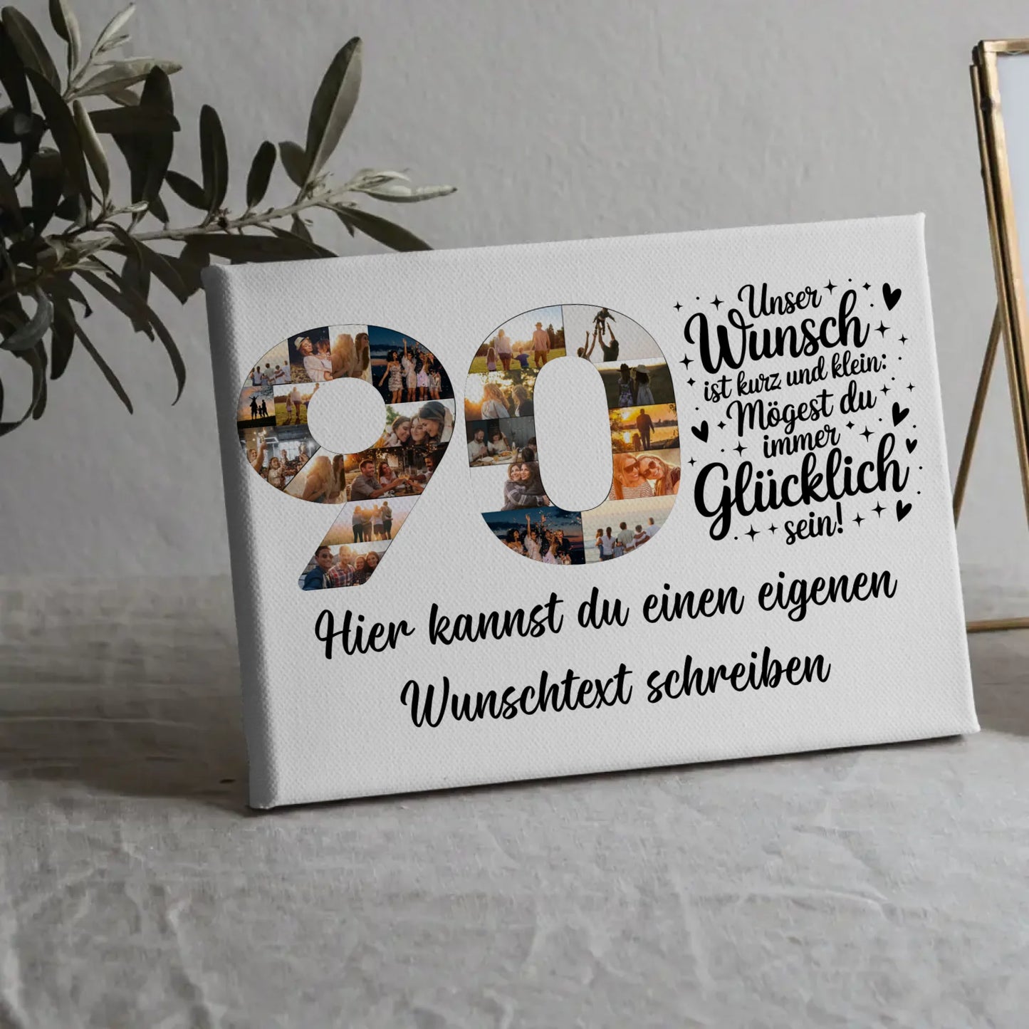 Personalisierte Fotoleinwand mit Wunschtext 90 Geburtstag Wunsch