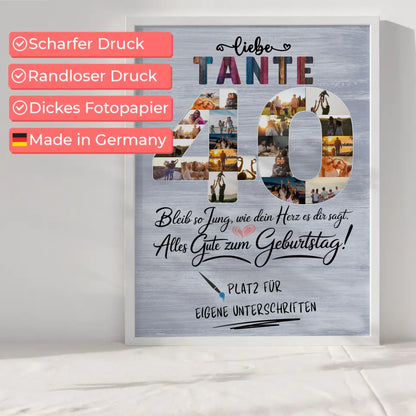 Personalisiertes Poster mit Unterschriften Tante 40 Geburtstag Fotos