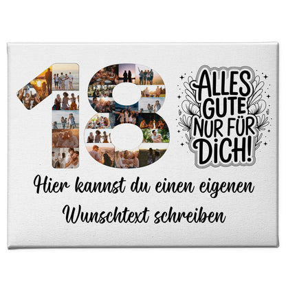 Personalisierte Fotoleinwand mit Wunschtext 18 Geburtstag Alles Gute für Dich