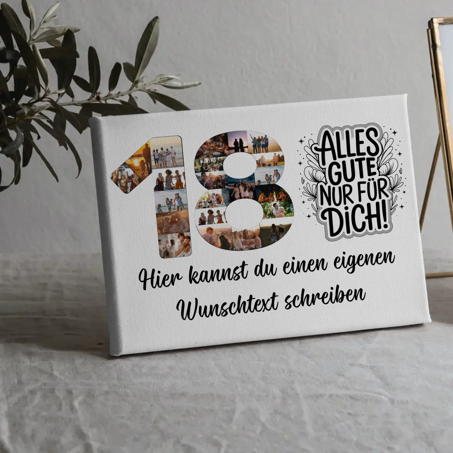 Personalisierte Fotoleinwand mit Wunschtext 18 Geburtstag Alles Gute für Dich