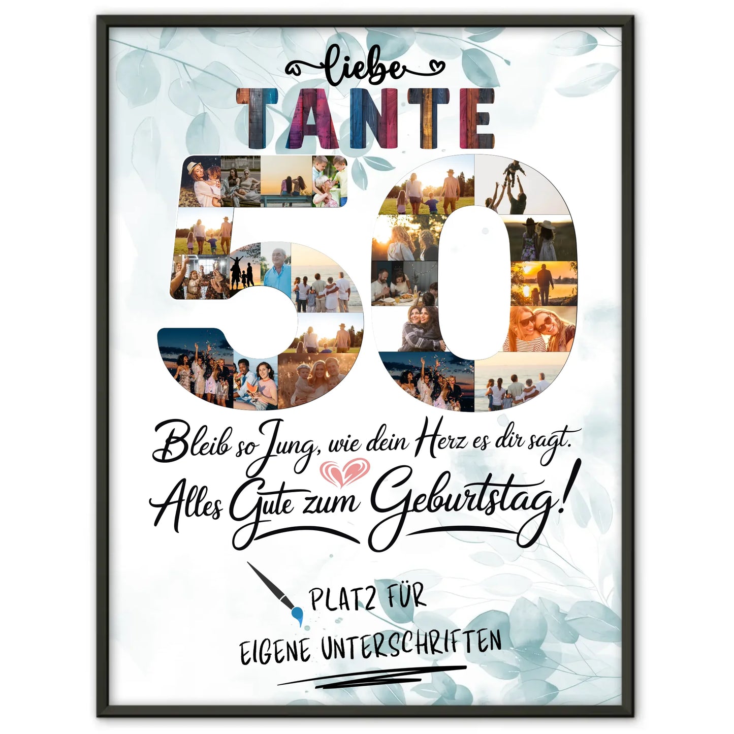 Personalisiertes Poster Tante 50 Geburtstag mit Unterschriften Fotos