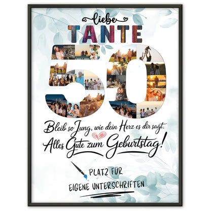 Personalisiertes Poster Tante 50 Geburtstag mit Unterschriften Fotos