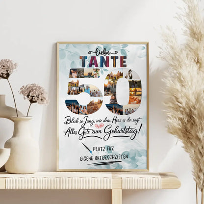 Personalisiertes Poster Tante 50 Geburtstag mit Unterschriften Fotos