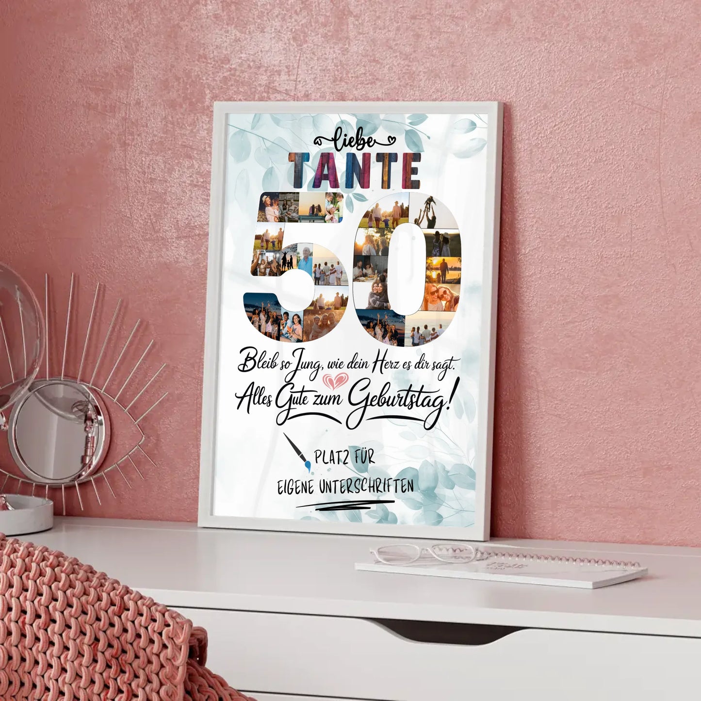 Personalisiertes Poster Tante 50 Geburtstag mit Unterschriften Fotos