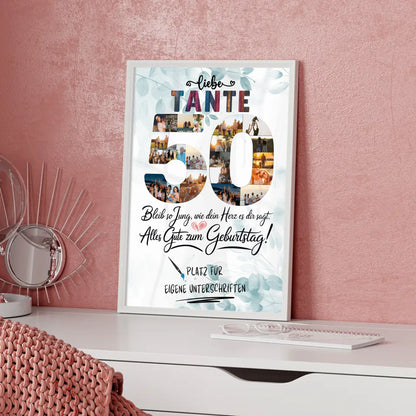 Personalisiertes Poster Tante 50 Geburtstag mit Unterschriften Fotos