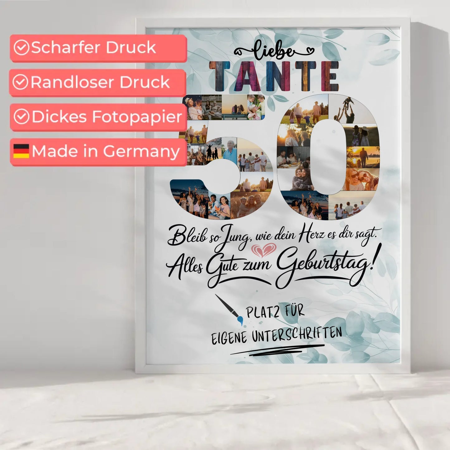 Personalisiertes Poster Tante 50 Geburtstag mit Unterschriften Fotos