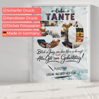 Personalisiertes Poster Tante 50 Geburtstag mit Unterschriften Fotos