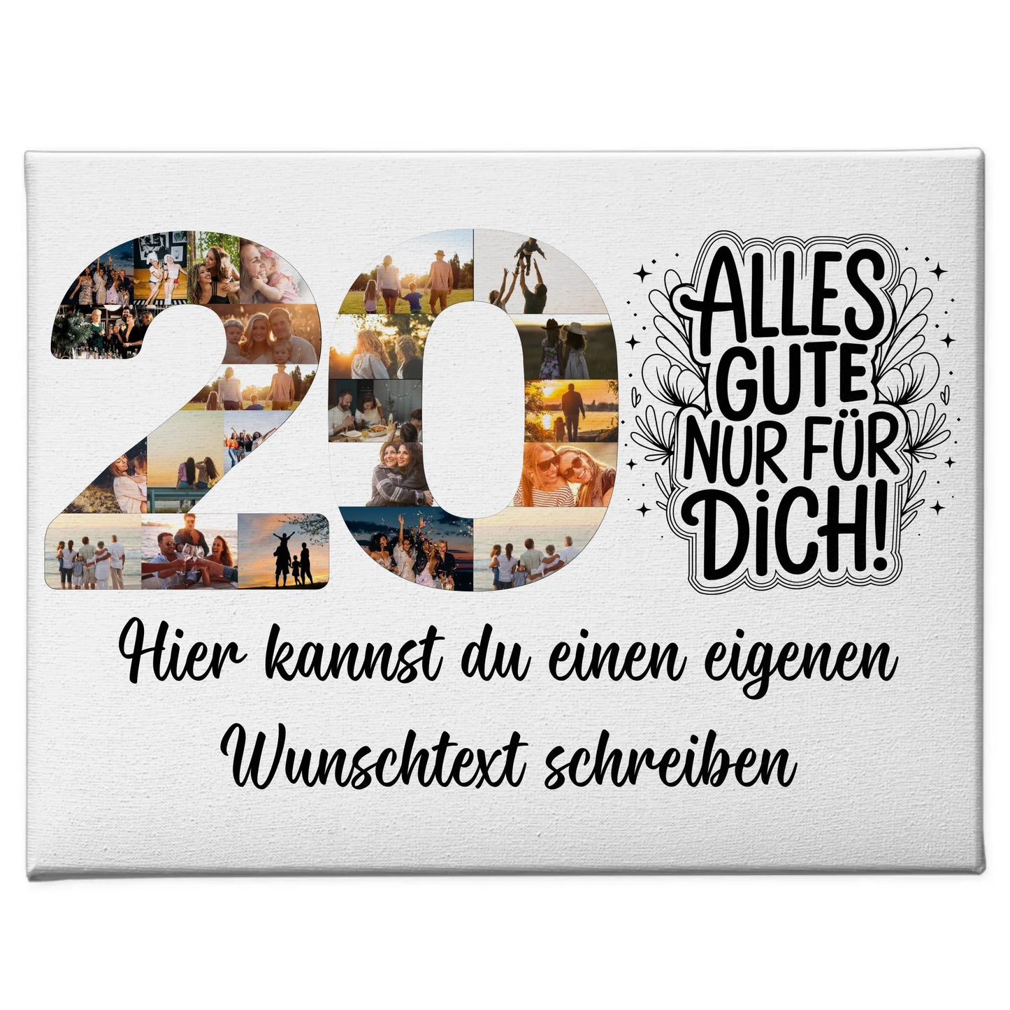 Personalisierte Fotoleinwand Wunschtext 20 Geburtstag Alles Gute für Dich