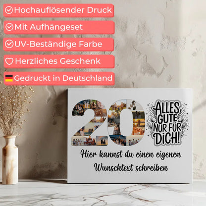 Personalisierte Fotoleinwand Wunschtext 20 Geburtstag Alles Gute für Dich