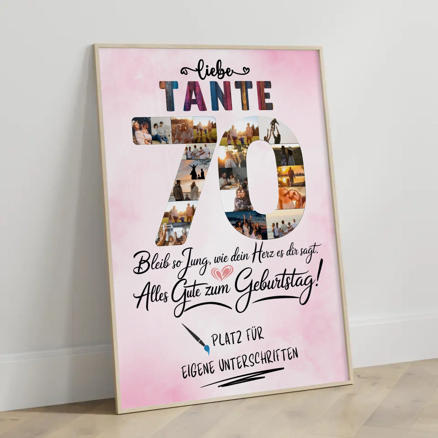Personalisiertes Poster Tante 70 Geburtstag mit Unterschriften Fotos