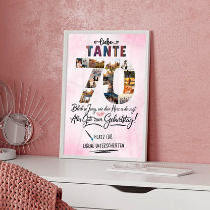 Personalisiertes Poster Tante 70 Geburtstag mit Unterschriften Fotos