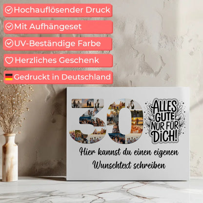 Personalisierte Fotoleinwand Wunschtext 30 Geburtstag Alles Gute