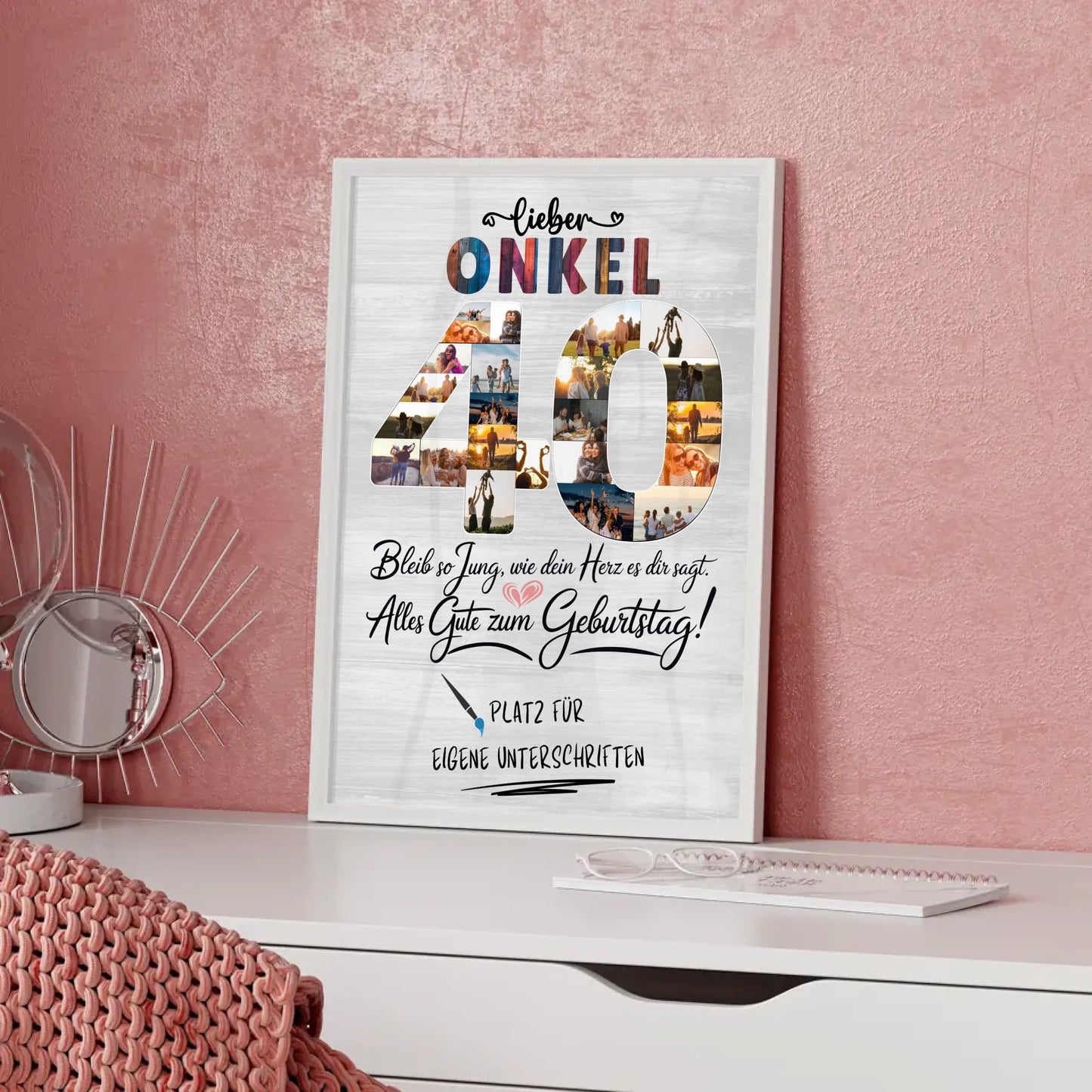 Personalisiertes Poster mit Unterschriften Onkel 40 Geburtstag Fotos Bleib Jung