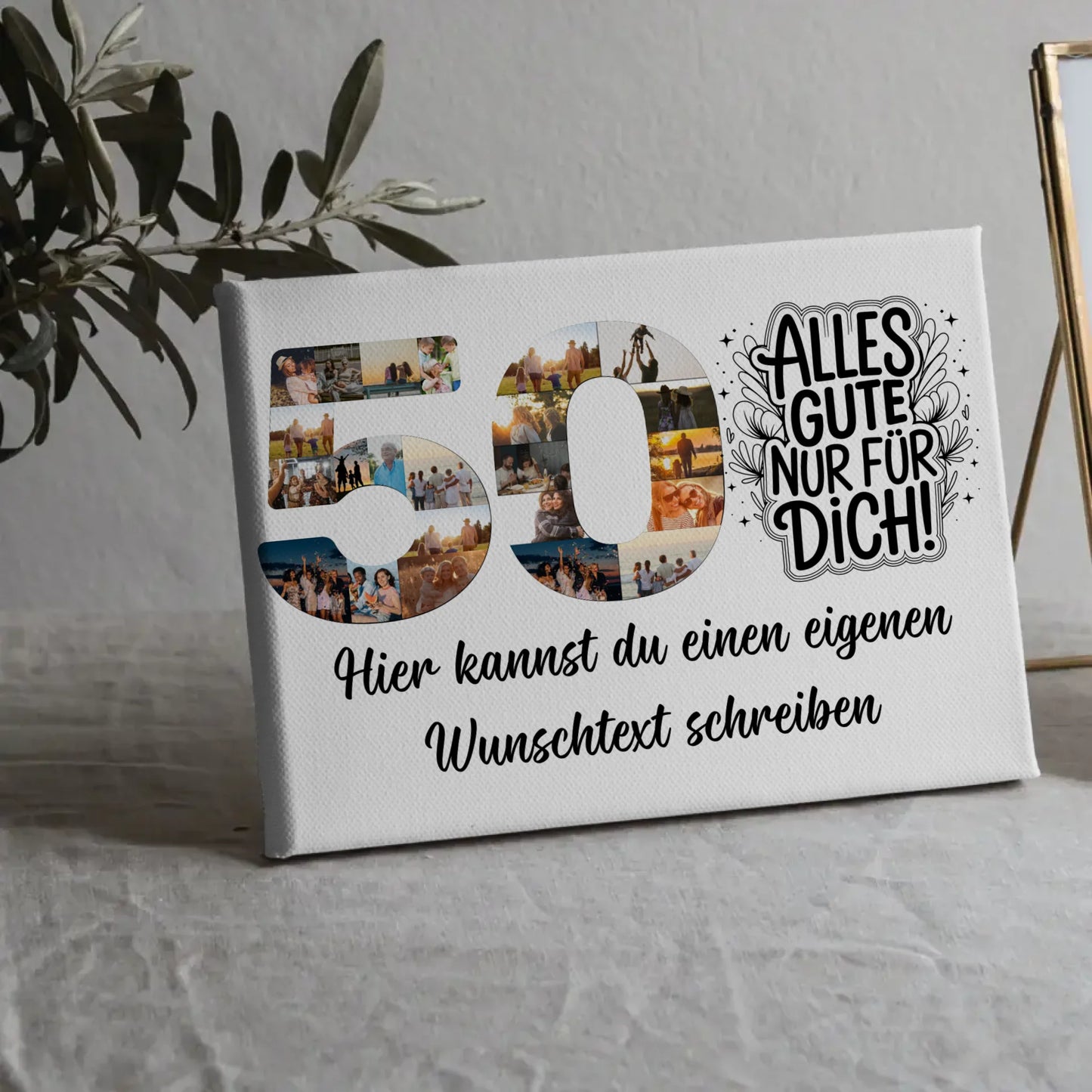 Personalisierte Fotoleinwand Wunschtext 50 Geburtstag Alles Gute