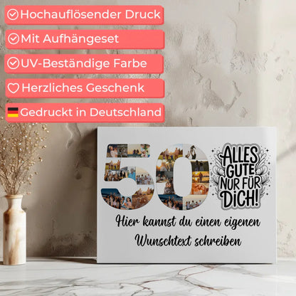 Personalisierte Fotoleinwand Wunschtext 50 Geburtstag Alles Gute