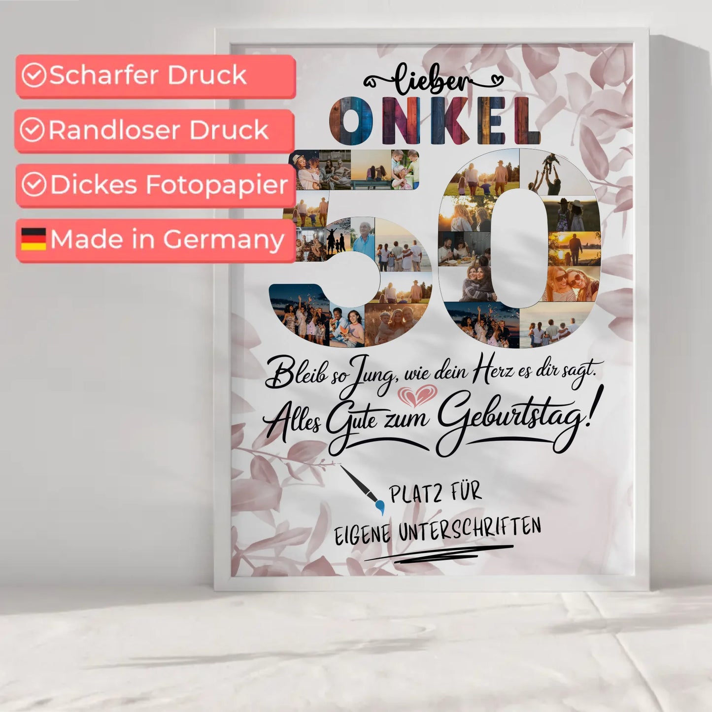 Personalisiertes Poster mit Unterschriften Onkel 50 Geburtstag Fotos