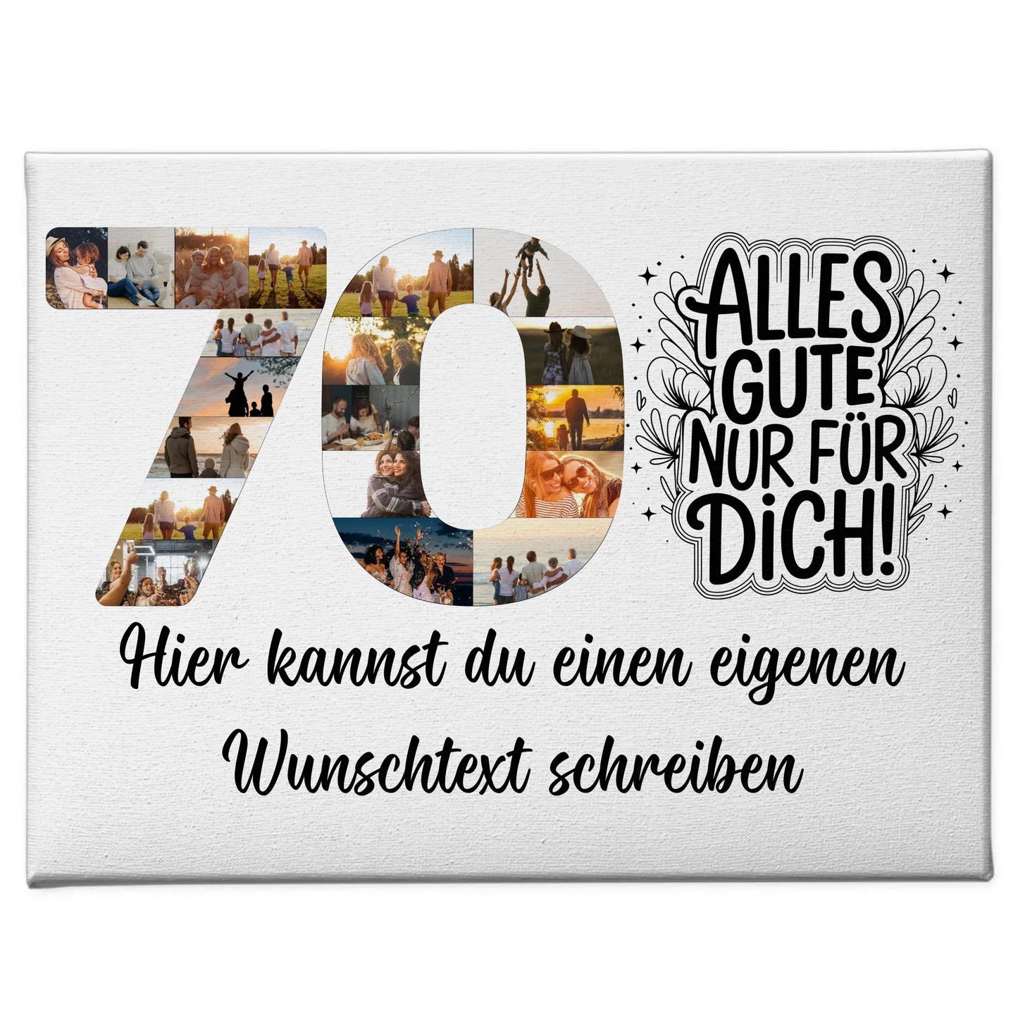 Personalisierte Fotoleinwand Wunschtext 70 Geburtstag Alles Gute für Dich