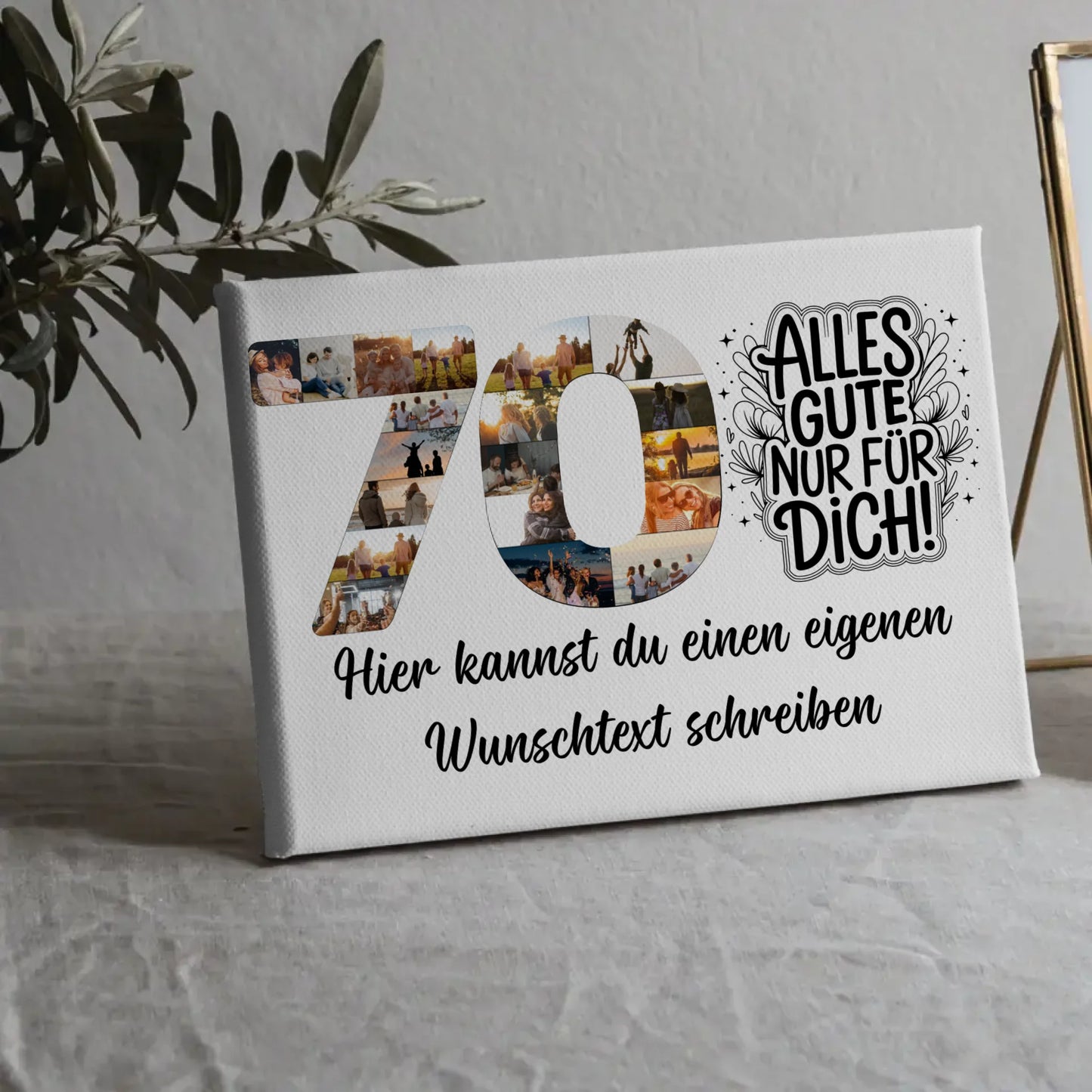 Personalisierte Fotoleinwand Wunschtext 70 Geburtstag Alles Gute für Dich