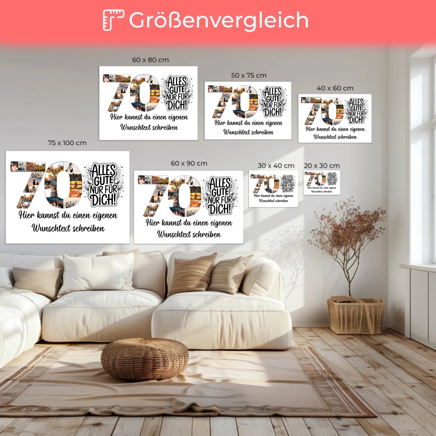 Personalisierte Fotoleinwand Wunschtext 70 Geburtstag Alles Gute für Dich