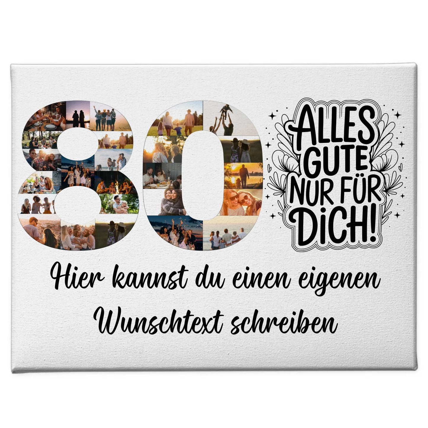 Personalisierte Fotoleinwand mit Wunschtext zum 80 Geburtstag Alles Gute für Dich