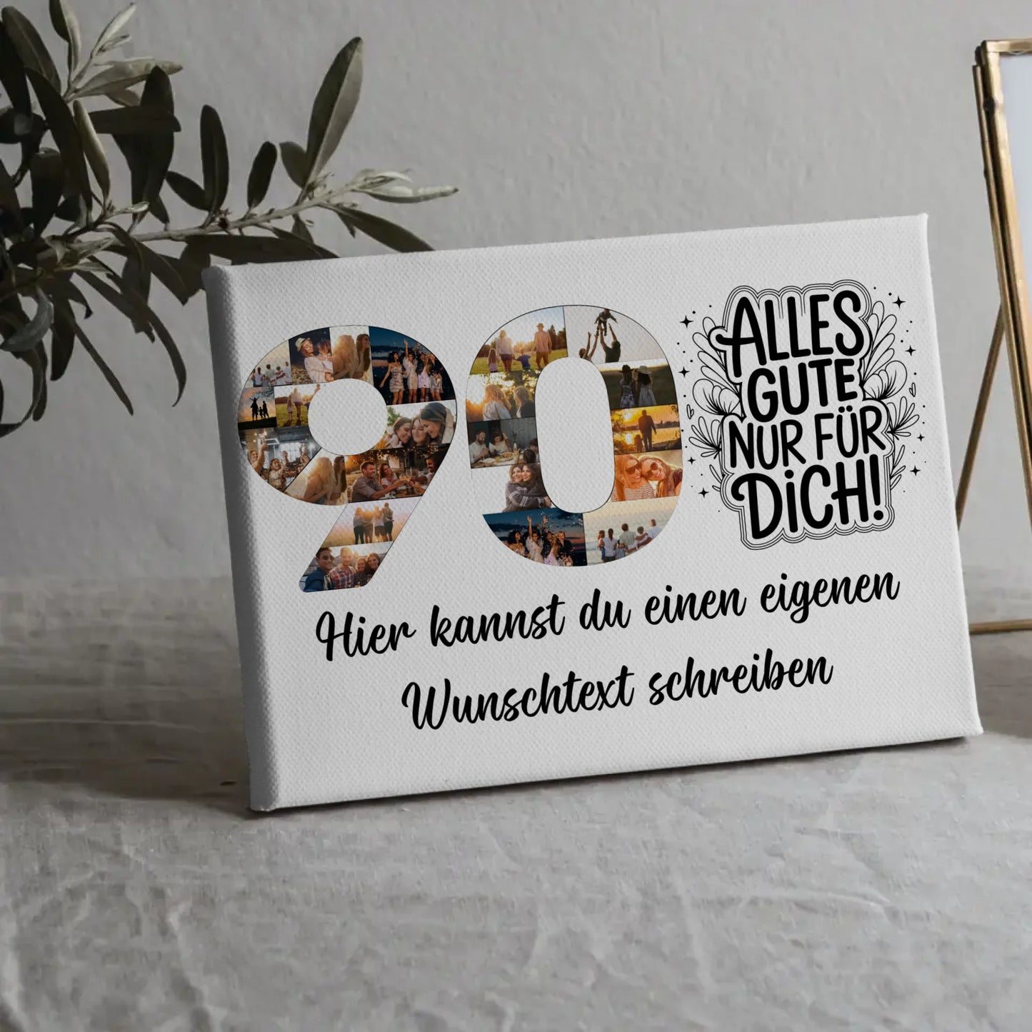 Personalisierte Fotoleinwand Wunschtext 90 Geburtstag Alles Gute