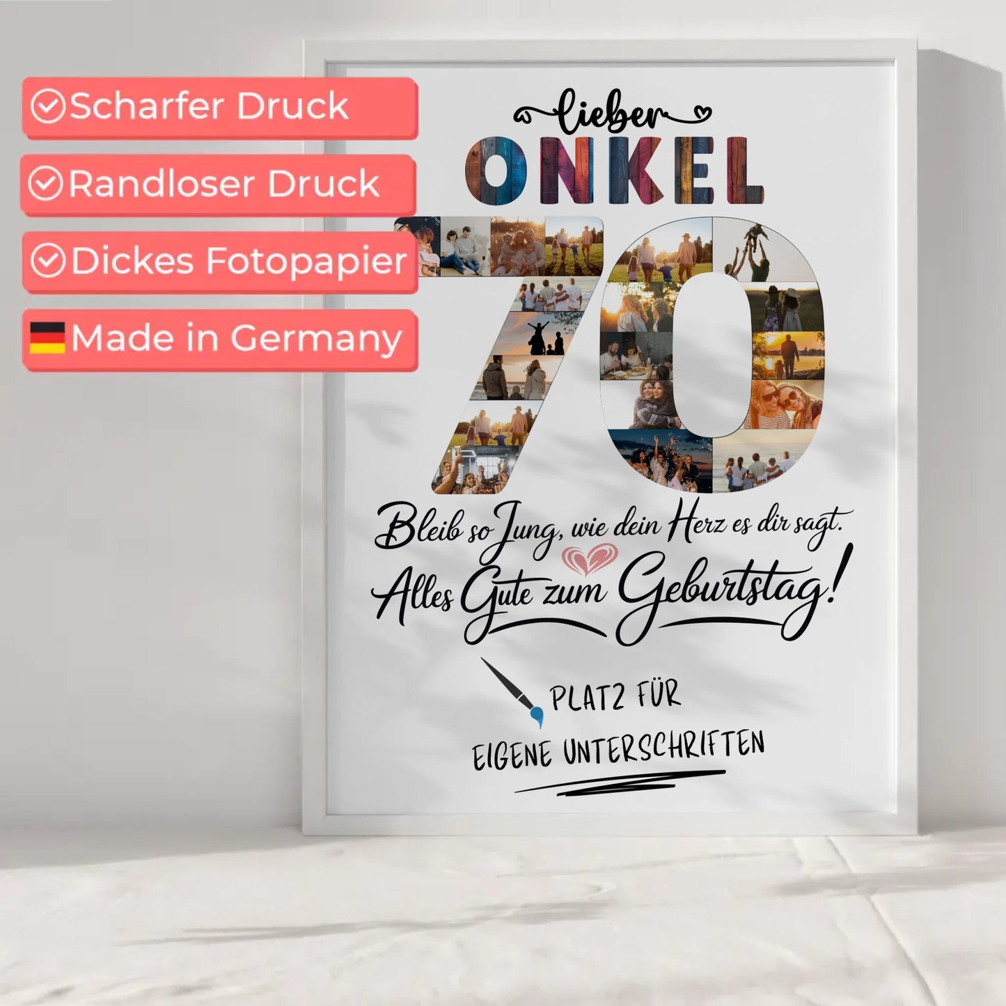 Personalisiertes Poster mit Unterschriften Onkel 70 Geburtstag Fotos