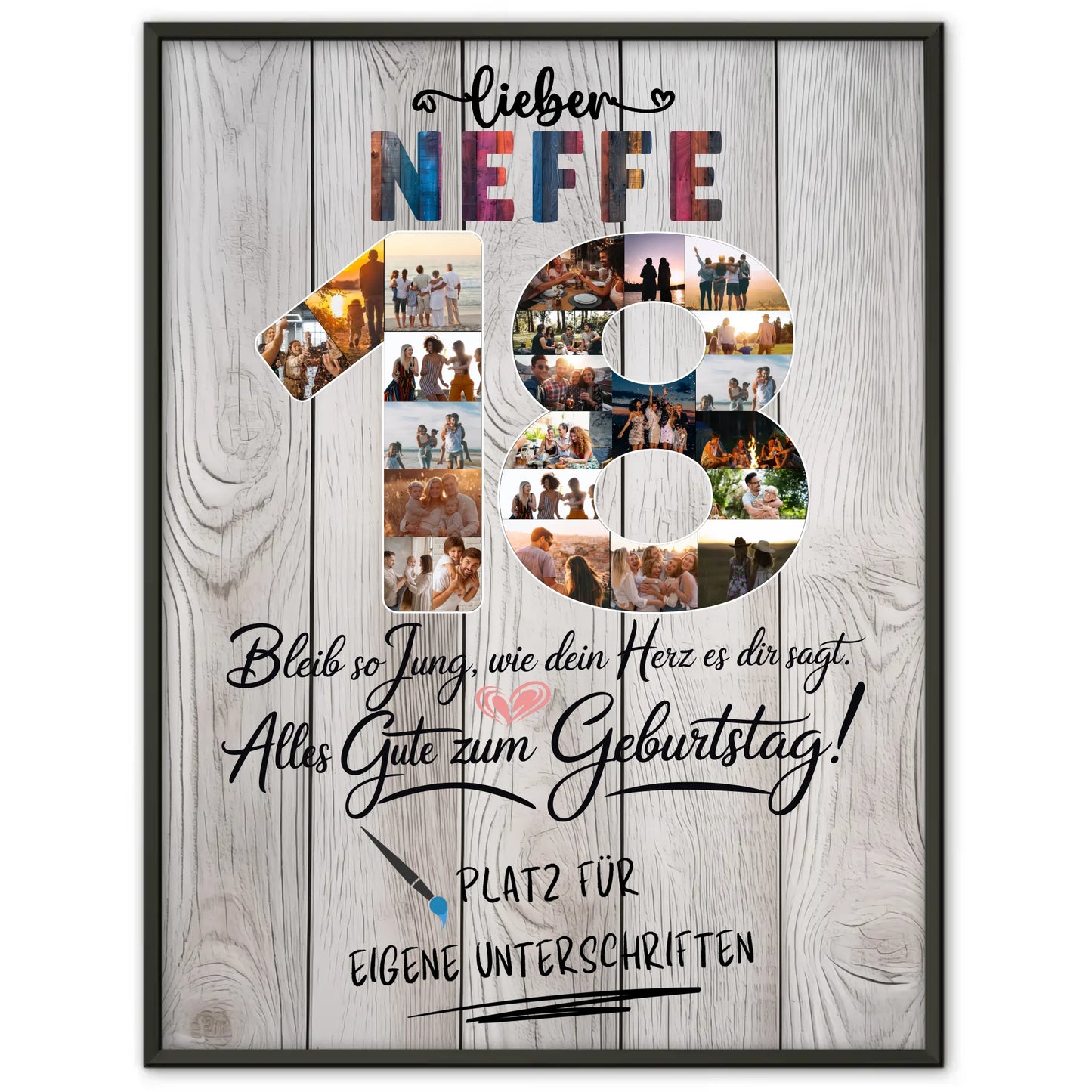 Personalisiertes Poster mit Unterschriften Neffe 18 Geburtstag Fotos