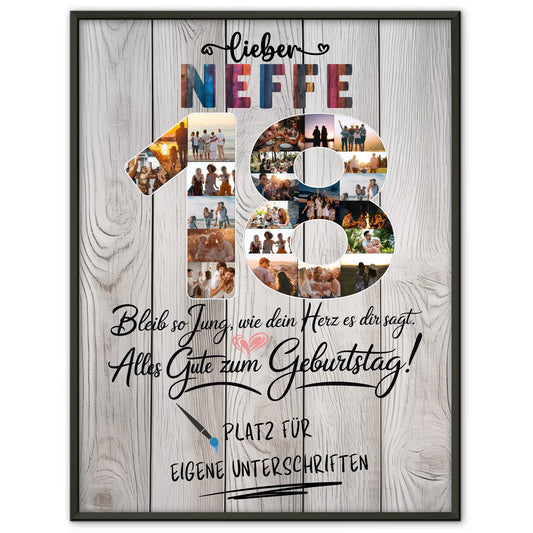 Personalisiertes Poster mit Unterschriften Neffe 18 Geburtstag Fotos