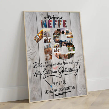 Personalisiertes Poster mit Unterschriften Neffe 18 Geburtstag Fotos