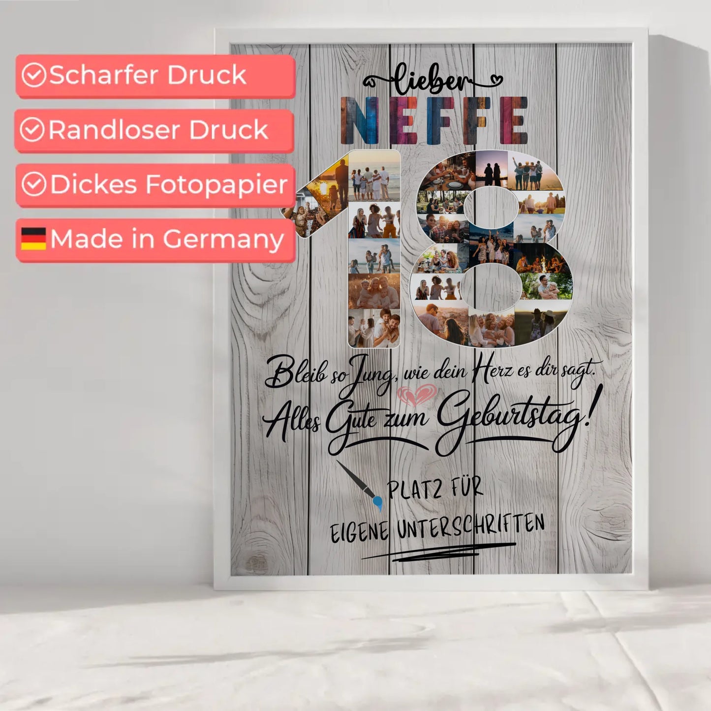 Personalisiertes Poster mit Unterschriften Neffe 18 Geburtstag Fotos