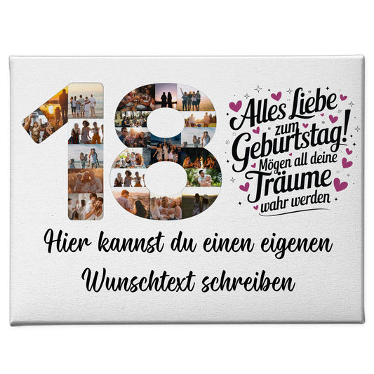 Personalisierte Fotoleinwand Wunschtext 18 Geburtstag Deine Träume