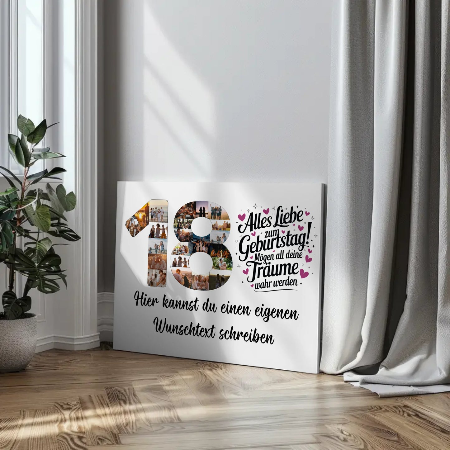 Personalisierte Fotoleinwand Wunschtext 18 Geburtstag Deine Träume