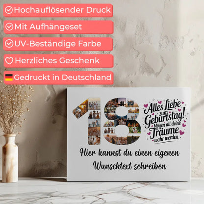 Personalisierte Fotoleinwand Wunschtext 18 Geburtstag Deine Träume