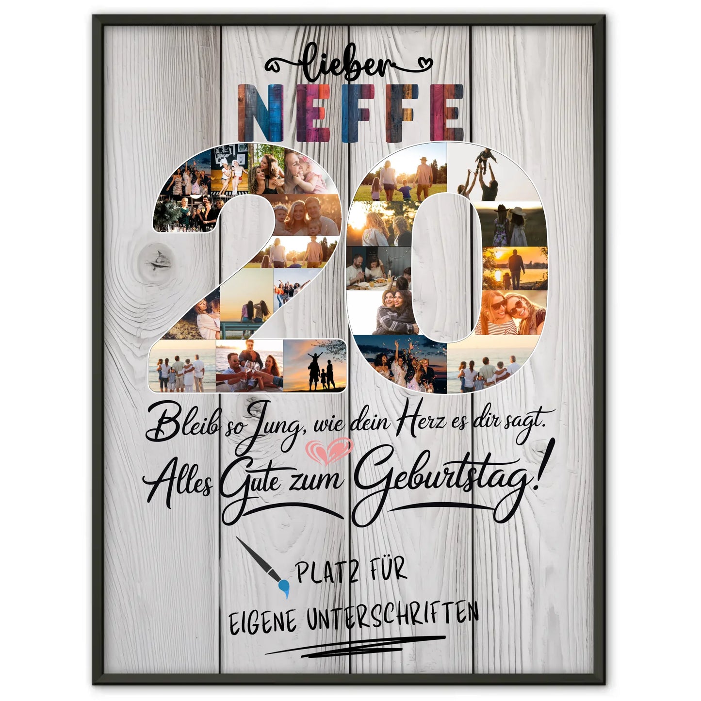 Personalisiertes Poster mit Unterschriften Neffe 20 Geburtstag Fotos