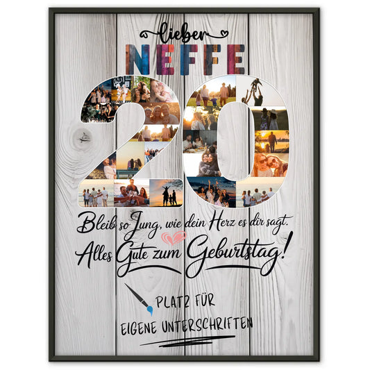 Personalisiertes Poster mit Unterschriften Neffe 20 Geburtstag Fotos