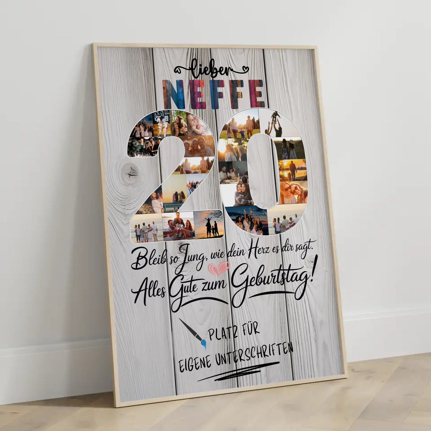 Personalisiertes Poster mit Unterschriften Neffe 20 Geburtstag Fotos