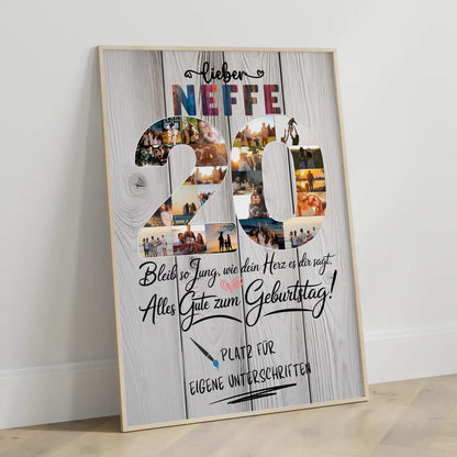 Personalisiertes Poster mit Unterschriften Neffe 20 Geburtstag Fotos