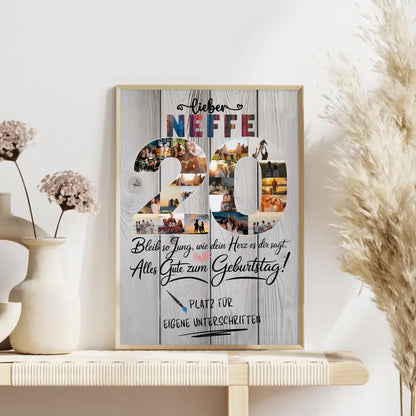 Personalisiertes Poster mit Unterschriften Neffe 20 Geburtstag Fotos
