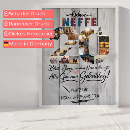 Personalisiertes Poster mit Unterschriften Neffe 20 Geburtstag Fotos