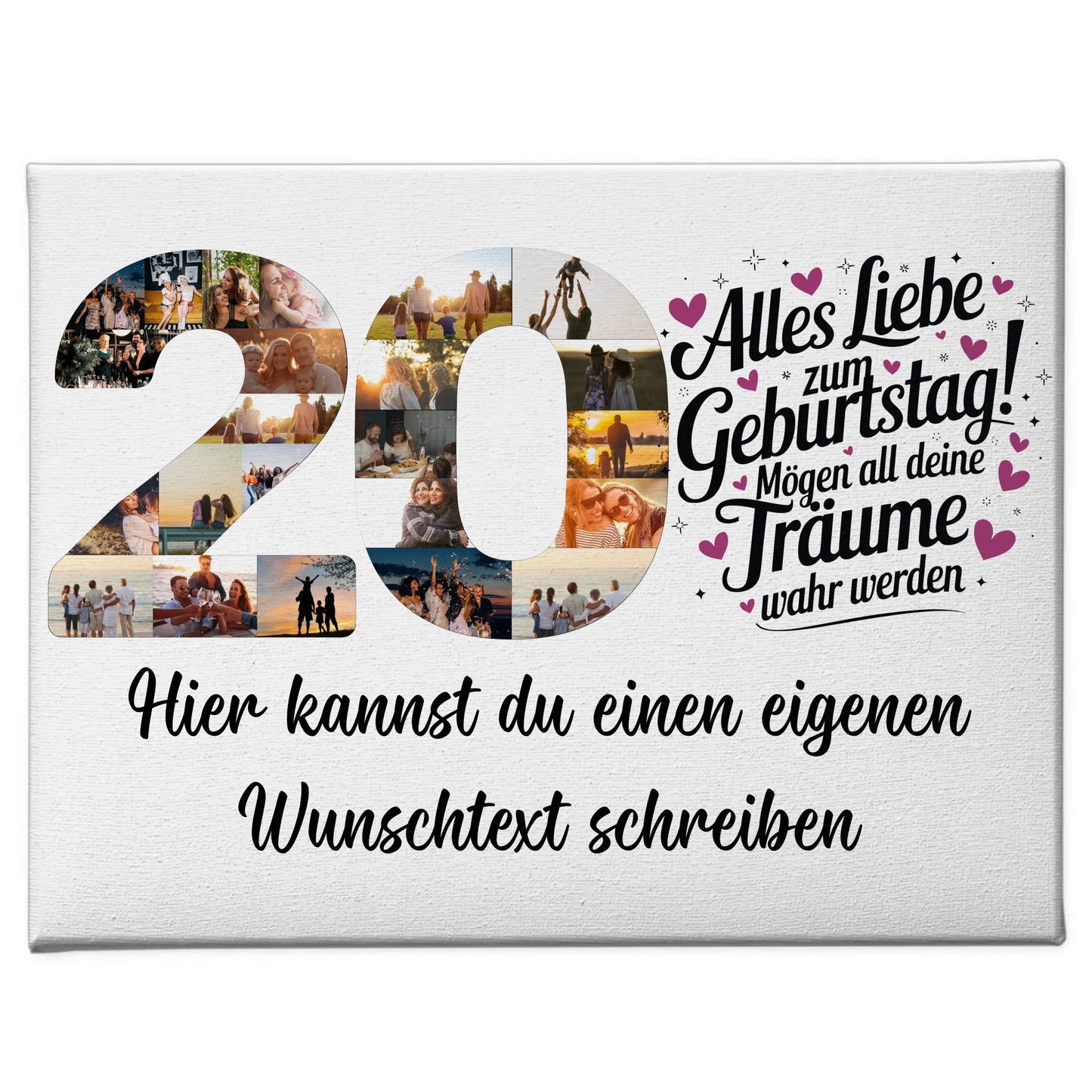 Personalisierte Fotoleinwand 20 Geburtstag Wunschtext Deine Träume