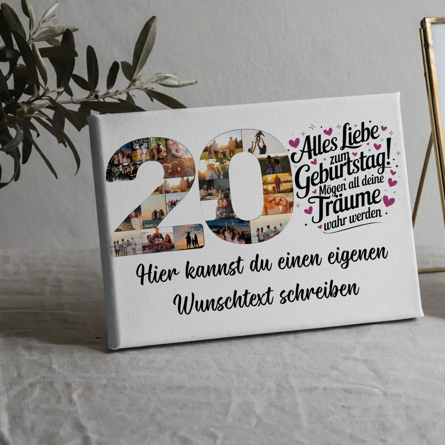 Personalisierte Fotoleinwand 20 Geburtstag Wunschtext Deine Träume