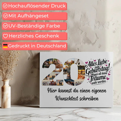 Personalisierte Fotoleinwand 20 Geburtstag Wunschtext Deine Träume