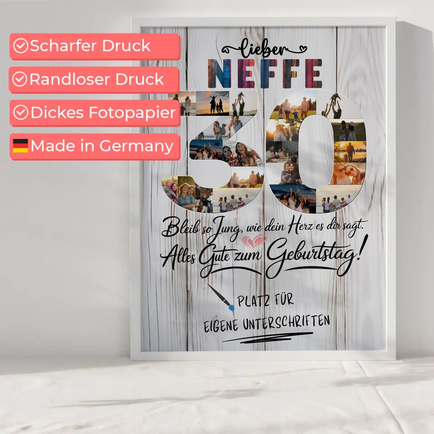 Personalisiertes Poster mit Unterschriften Neffe 30 Geburtstag Fotos Bleib Jung