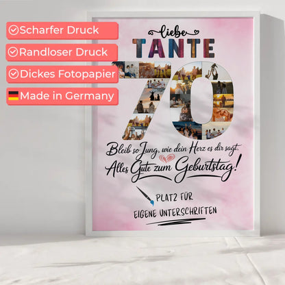 Personalisiertes Poster Tante 70 Geburtstag mit Unterschriften Fotos