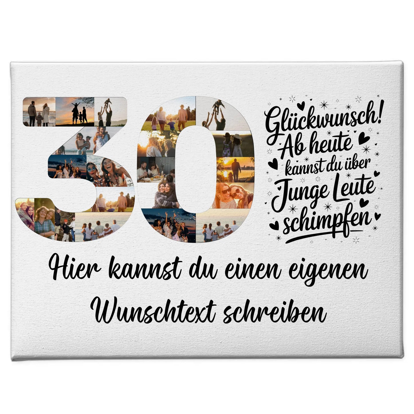 Personalisierte Fotoleinwand mit Wunschtext 30 Geburtstag Junge Leute
